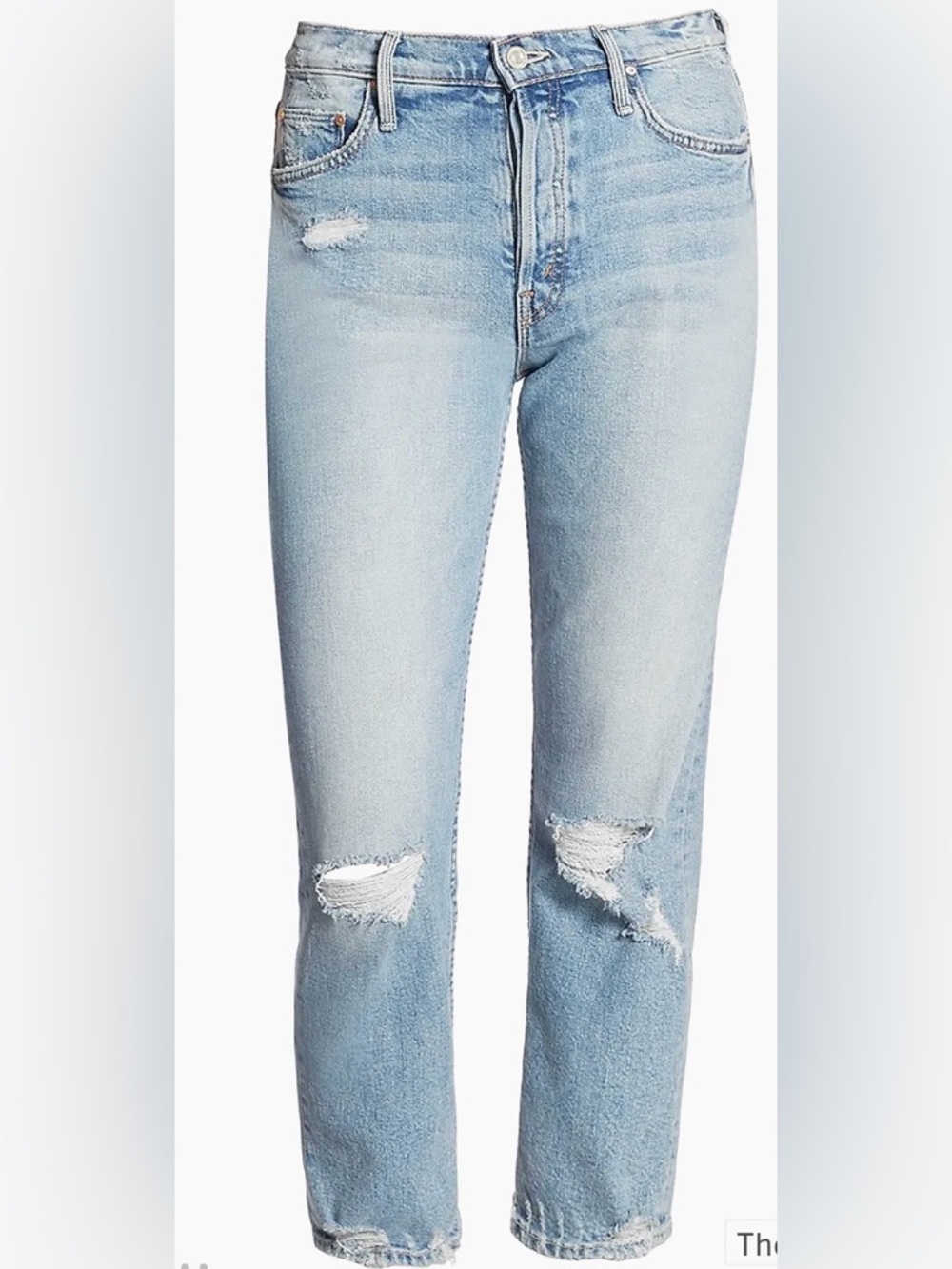MOTHER Light Wash Distressed Cropped Tomcat Confession Jeans Buttonfly